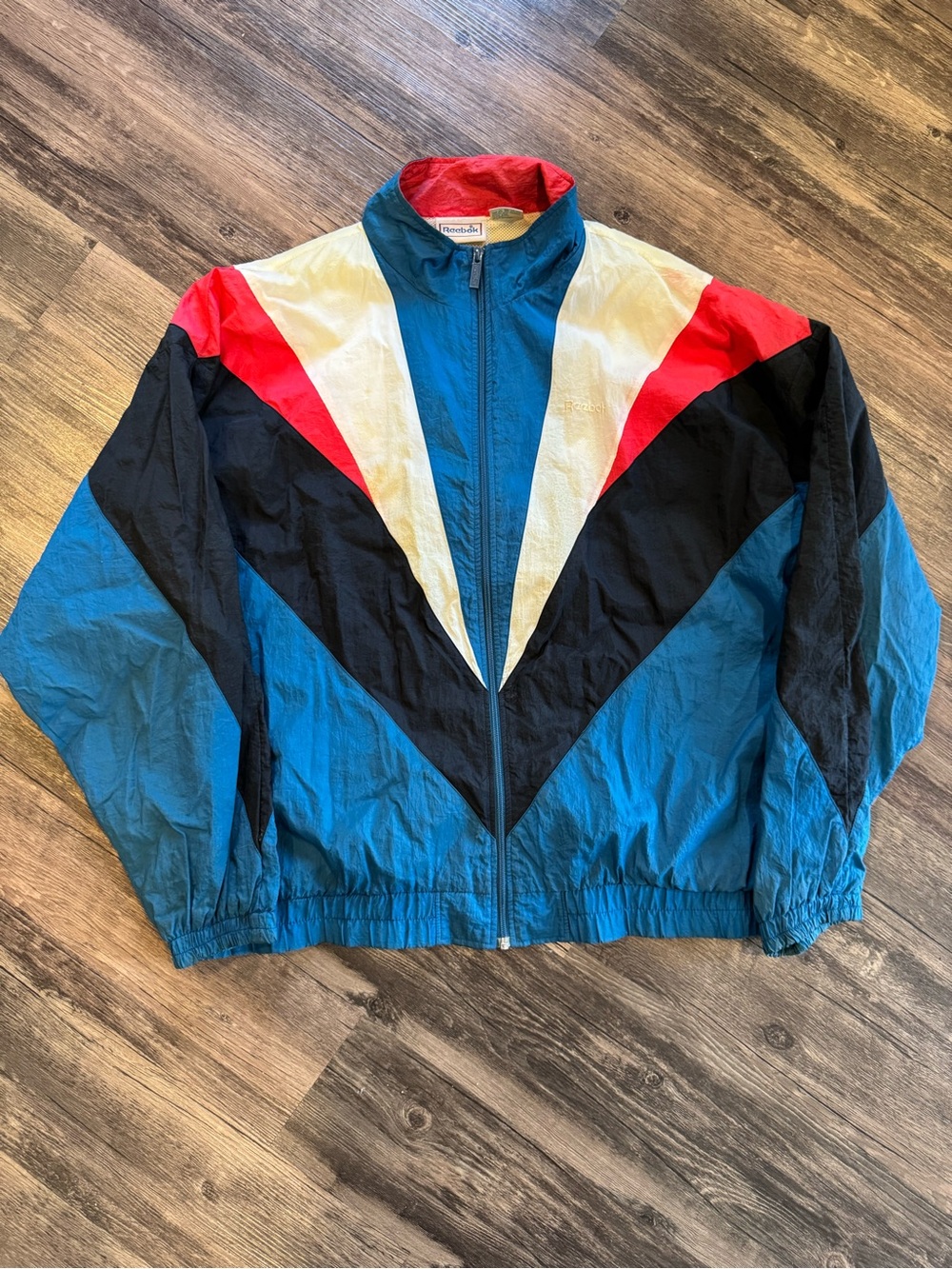 Vintage 90s REEBOK Blue Red White Black Windbreaker Men XL Full Zip Jacket